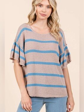 Mittoshop Striped Flounce Sleeve Knit Top